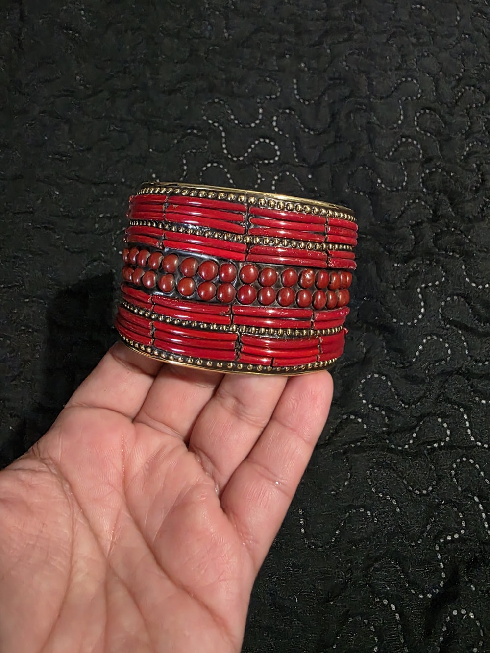 Karma Red Beaded Wide Cuff Bracelet